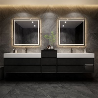 Meuble-lavabo mural moderne personnalisé haut de gamme au prix d'usine Meuble-lavabo avec bassin en ardoise de roche Miroir intelligent supérieur