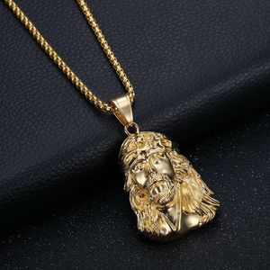 yunnique <b>Titanium</b> Steel Gold Jesus Face Pendant Necklace 3mm <b>Chain</b> 60cm Unisex Hip Hop Jewelry Gift - Product Image 2