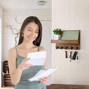 حامل مفاتيح جداري ريفي من JQ مع رف ومنظم للبريد لديكور جدران غرفة المعيشة بطراز المزرعة - Product Image 5