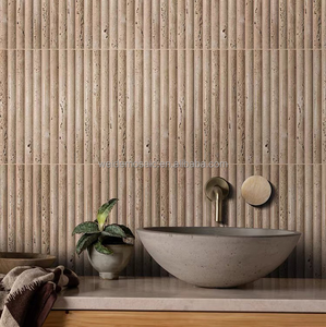 Mosaico de Travertino Beige, Mosaico de Loseta Tipo Flauta para Decoración de Paredes y Pisos, Diseño de Piedra Natural Estilo Bambú - Product Image 2