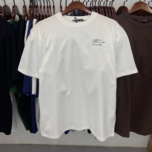 เสื้อยืดผู้ชายทรงโอเวอร์ไซส์ คอตตอน 100% แบบดรอปชิปปิ้ง 260GSM สกรีนลายปักลูกปัด สไตล์สตรีทแวร์ ไหล่ตก - Product Image 2