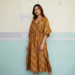 Vintage Silk <b>Kaftan</b> Bridal Robe <b>Plus</b> <b>Size</b> Maxi Dress Floral Print V-Neck Breathable Anti-Wrinkle Beach Nightwear - Product Image 1