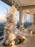 Arche de fleurs géantes en organza Majestic G-001 pour cérémonie de mariage, décoration de présentation en magasin