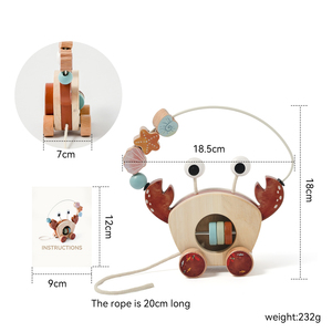 PMZ2362 Jouet en bois pour bébé, puzzle, crabe à traîner, voiture, jouets éducatifs <span class=keywords><strong>Montessori</strong></span> pour enfants, multifonction, cadeau pour enfants - Product Image 1