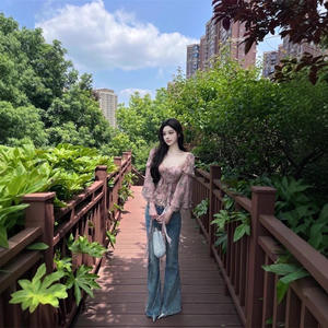 Chemisier Chic à Imprimé Floral et Manches Ballon pour Femme, en Chiffon Transparent Superposé, Style Vintage, à Nouer, Coupe Ajustée, Élastique, pour Usage Quotidien 2025 - Product Image 3