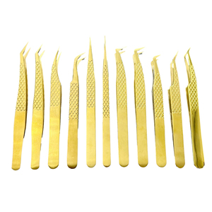 แหนบต่อขนตาปลายหยัก 90 องศา ทำจากสแตนเลสสีทอง ขนาด 10 มม. สำหรับต่อขนตา - Product Image 1