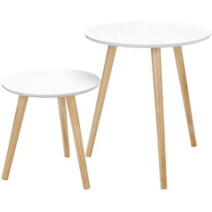 مجموعة خشب الصنوبر MDF الأبيض الطبيعي من 2 طاولة متداخلة مستديرة لغرفة المعيشة طاولة قهوة اسكندنافية - Product Image 2
