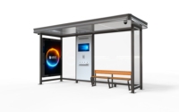 Abri d'arrêt de bus intelligent avec signalisation intégrée, caisson lumineux et prises de charge