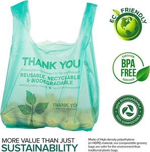 Printing <b>Compostable</b> PE T-shirt <b>Bag</b> with Customized Size and Color for Business Supermarket & Exhibition Use - Product Image 4