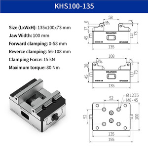 DEJIACNC KHS100-135 Mors de <span class=keywords><strong>fraisage</strong></span> auto-centrant manuel haute précision 0-108 mm pour machines CNC 3/4/5 <span class=keywords><strong>axes</strong></span> - Product Image 6