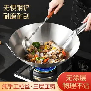 Hot Sale MultHot Sale Multisize Home Restaurant Chinese 201 Stainless Steel Cooking Wok With Wooden Handleisize Home Restaurant