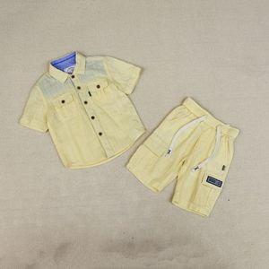 Nouvel ensemble décontracté 2 pièces en <span class=keywords><strong>lin</strong></span> pour enfants, style cargo uni, chemise à manches courtes et short pour l'été, vêtements pour garçons et tout-petits - Product Image 3