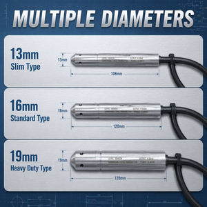 Capteur de niveau d'eau submersible en acier inoxydable 4-20 mA, capteurs de niveau de 19 mm pour puits - Product Image 1