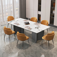 Ensemble complet de table à manger rectangulaire en pierre frittée imperméable |   Table de salle à manger pour 8 personnes, design minimaliste moderne italien, pieds en métal