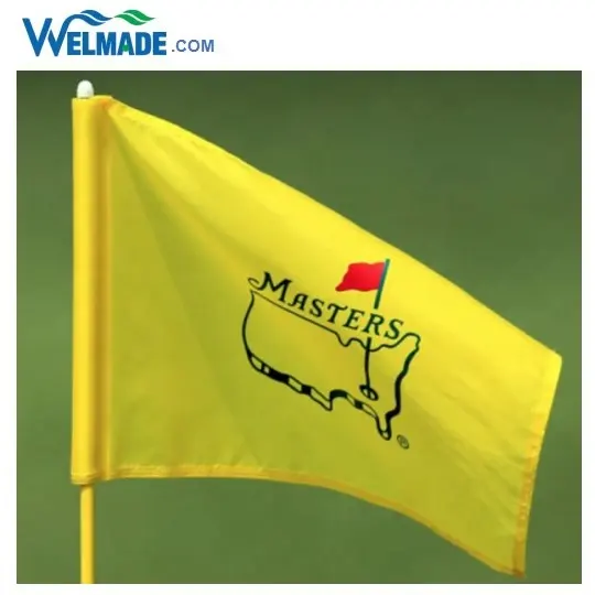 Undate Masters golf pin flag avec tube en plastique, toutes sortes de drapeaux de golf personnalisés pour le championnat