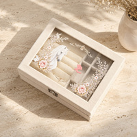 Maßgefertigte Transparente Acryl-Ringbox Samt-Halskettenbox Verpackung Bestickte Neugeborenen-Babyparty-Geschenkbox Schmuckbox-Set
