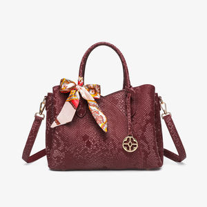 Elegante Bolso Tote para Mujer, Bolso de Mano de Cuero PU con Estampado de Serpiente Roja y Pañuelo, Bolsos de Hombro Grandes para Mujer, Bolso de Diseñador 2026 - Product Image 4