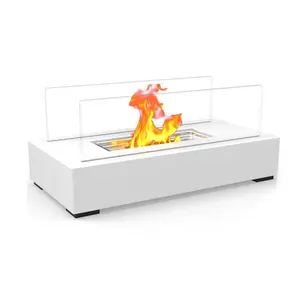 Chinese Factory's Modern White Rectangle Portable Steel Fireplace Real Flames Mini Bio Fuel Burner Heater for Outdoor Garden Use
