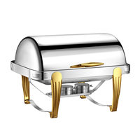 Ensemble de réchauds à buffet ronds en acier inoxydable de haute qualité, dorés, chauffage au feu d'alcool, 9L, réchauffeur de nourriture pour buffet