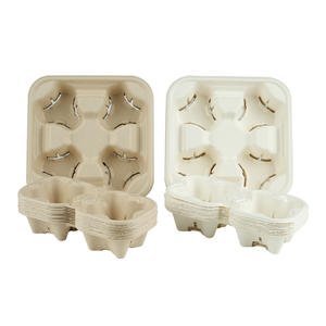 Fabrika özel taşınabilir Take Away 2 4 fincan taşıyıcı sıcak içecekler için tek kullanımlık parçalanabilir şeker kamışı hamuru kağıt tepsisi tutucu - Product Image 1