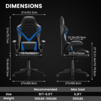 Chaise de jeu ergonomique en gros avec accoudoirs relevables, en cuir PU noir et bleu, chaise de bureau de course, capacité 350 lbs