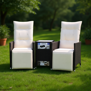 Cream White Reclining Garden <b>Sofa</b> <b>Set</b> With PE Rattan Frame High Density Foam Cushions Outdoor Furniture - Product Image 2