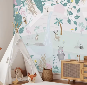 Papier peint mural 3D personnalisé, motif naturel, bonne affinité, jardin secret, cerf <span class=keywords><strong>sika</strong></span>, flamant rose, hippopotame, décoration murale - Product Image 1