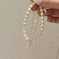 Gelang Mutiara Air Tawar Gaya Cina Baru 5-6mm Liontin Kuncup Bunga Giok Alami Rantai Ganda yang Dapat Disesuaikan Perhiasan