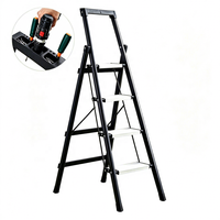 Échelle pliante en acier en forme de A à 4 marches, avec marches larges antidérapantes en aluminium et porte-outils, capacité 150 kg, conforme EN 131, idéale pour les hôtels
