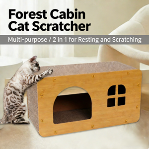 Casa para Gatos con Rascador, 55x29x25 cm, de Cartón Corrugado Resistente, con Espacio Privado para Dormir, Fácil de Montar - Product Image 2