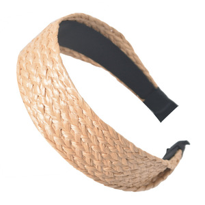 Serre-tête en plastique tressé en raphia de couleur unie, écologique, simple, élégant, <span class=keywords><strong>avec</strong></span> nœud, accessoire pour cheveux - Product Image 5