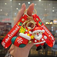 Porte-clés de Noël en gros, en plastique exquis, forme 3D, imprimé UV, figurine de dessin animé, breloque de sac, mousqueton multifonction