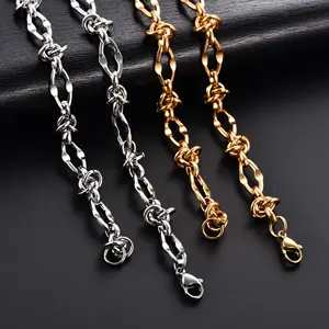 Collier ras du <span class=keywords><strong>cou</strong></span> massif en acier inoxydable 8 mm, style punk hip-hop, avec maillons et nœuds, couleur or, pour hommes et femmes, bijoux en métal lourd - Product Image 1