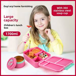 R2507-569 Stock Children's 4-Compartment Bento <strong>Lunch</strong> <strong>Box</strong> Food Grade Silicone Fresh-Keeping Soup Cup &amp; <strong>Box</strong> for Students - Product Image 3