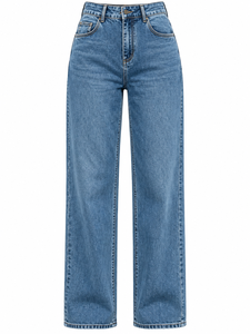 Jean vintage taille haute coupe droite en denim délavé foncé, longueur intégrale, style décontracté, pour femme, collection automne - Product Image 1