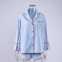 QINSI Custom Pj 2 Piece Loungewear Set Nuisette Manches Longues Shorts Set Pyjamas Avec Poche Femmes Striped Sleepwear