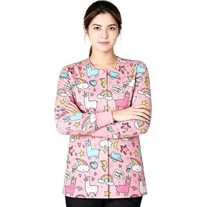 <b>Women</b> Floral Nursing Scrub <b>Jacket</b> Long Sleeve Printed Medical Uniform Cardigan Hospital Workwear - Product Image 3