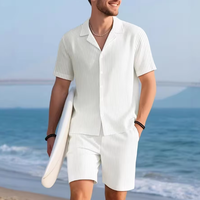 Ensemble de plage décontracté pour homme, été 2026, style européen et américain, tricoté, 100 % fibre de bambou, chemise à manches courtes rayée et short
