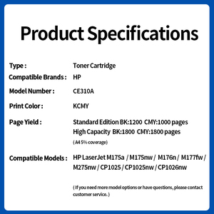 Cartouche de <span class=keywords><strong>toner</strong></span> couleur CE310A CE311A CE312A CE313A 126A 130A pour <span class=keywords><strong>HP</strong></span> Color <span class=keywords><strong>LaserJet</strong></span> Pro M176n M177fw CP1021 <span class=keywords><strong>CP1025</strong></span> M175nw M275 - Product Image 4