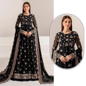 Ropa y accesorios Faux Georgette con bordado de secuencia Stich Work Anarkali vestido para fiesta y fiesta - Product Image 1