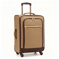 Valise à roulettes BONITA Softside avec serrure, en tissu beige, poche avant zippée, poignée télescopique et poignée latérale.