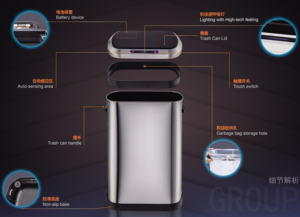 علبة ذكية 50 لتر أوتوماتيكية مستطيلة من الفولاذ المقاوم للصدأ بدون لمس للاستخدام المنزلي الداخلي - Product Image 5