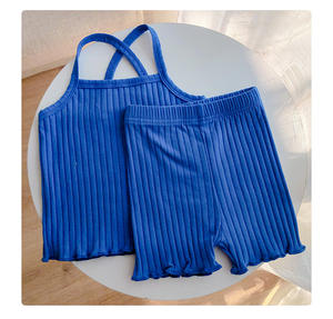 Conjuntos de verano 2022 para bebé: Traje de tirantes, camiseta sin mangas lisa y top corto + pantalones cortos para niñas pequeñas - Product Image 3