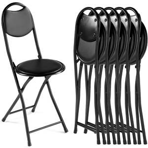 <b>Cushioned</b> Folding Bar Stool With <b>Back</b>, Portable Counter Height Padded Foldable Chair - Product Image 1