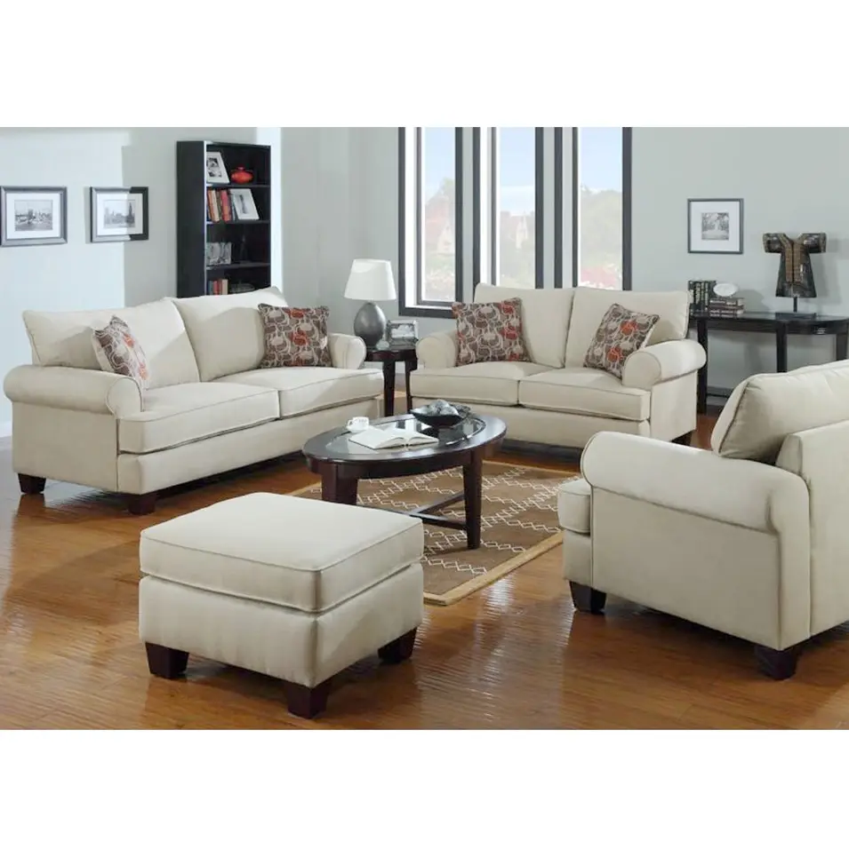 Groothandel Moderne Sofa Set Woonkamer Meubels Bekleding Wit Linnen Stof Modulaire Sofa