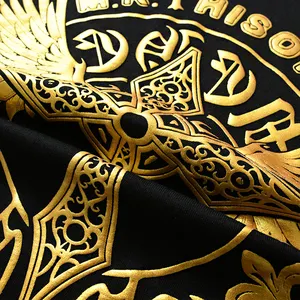 Kaus Deluxe kustom cetak emas logo merek grafis pola oem kaus gilded katun kualitas tinggi untuk pria