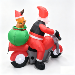 Père Noël gonflable lumineux de 7 pieds monté sur une <span class=keywords><strong>moto</strong></span> avec rennes dans un sac cadeau, décoration pour les fêtes et Noël - Product Image 3