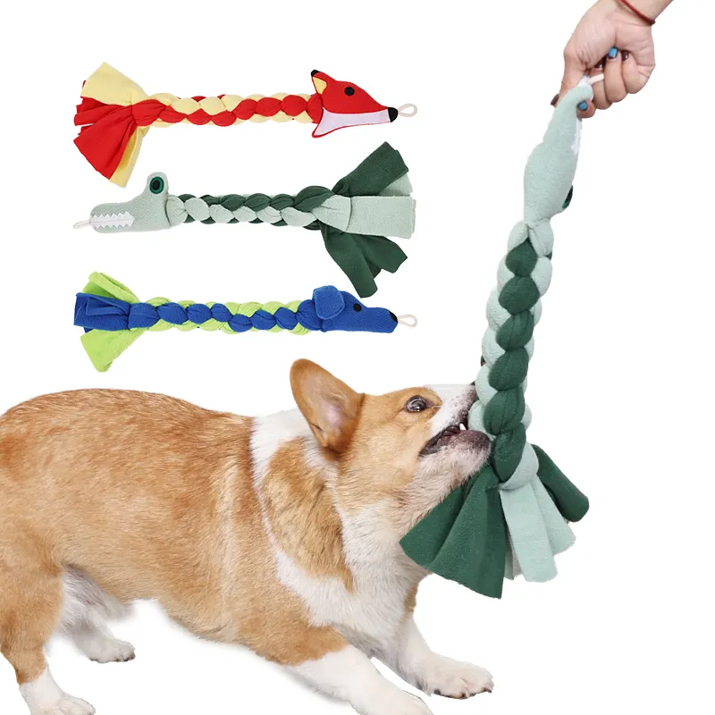 Desain hewan anjing bulu tali penggoda pengganti mainan untuk mengejar dan tarik interaktif hewan peliharaan mengunyah anjing tiang mainan
