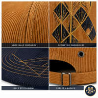 Casquette unisexe en velours côtelé à visière plate, bicolore, broderie personnalisée à la machine, six panneaux, fermeture snapback réglable, vente en gros, approvisionnement en vrac