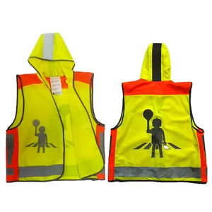 儿童安全背心带兜帽安全反光服装警告工厂定制儿童高能见度安全背心